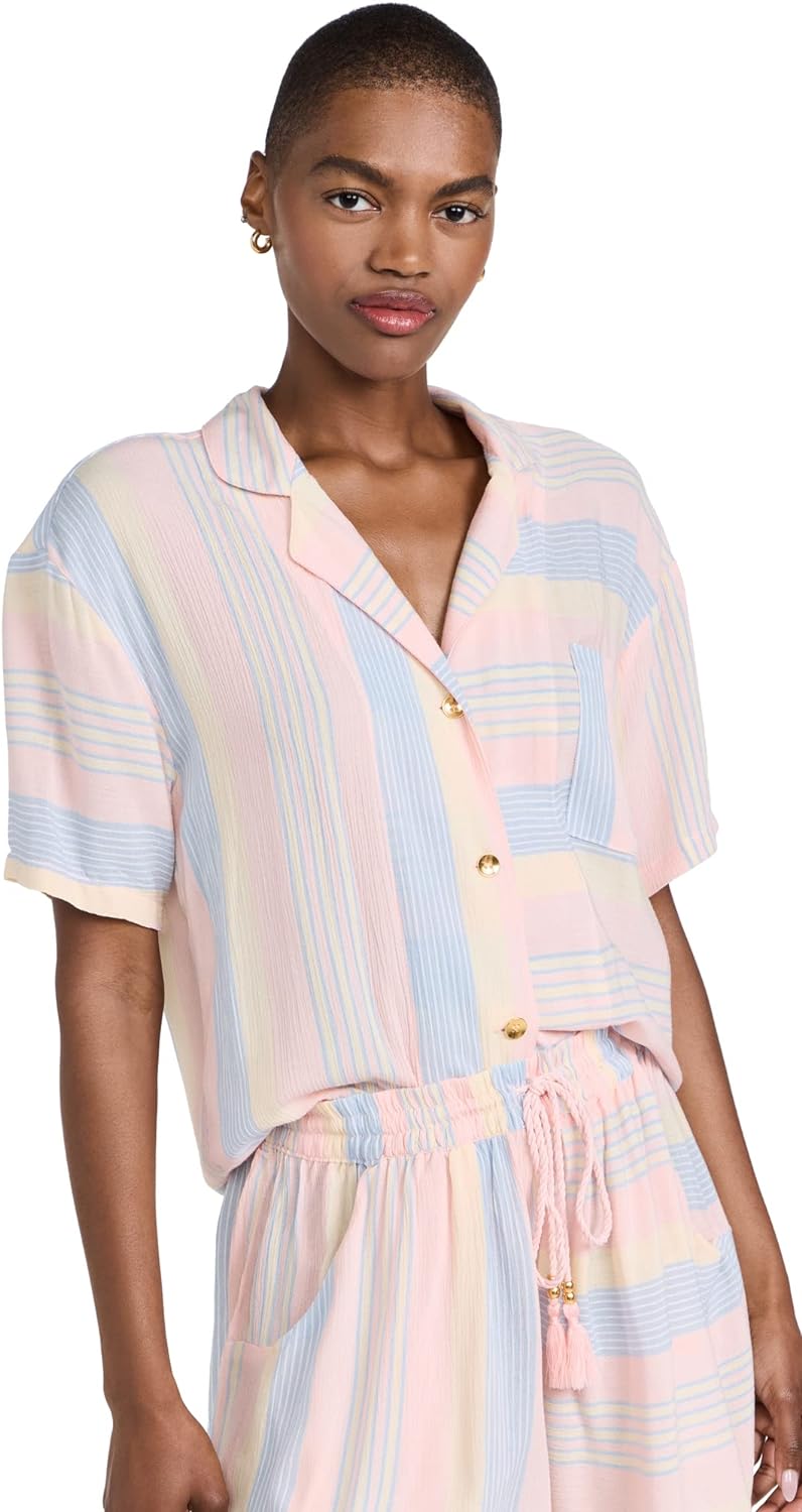 PJ Set Button Up Short Sunset Stripe