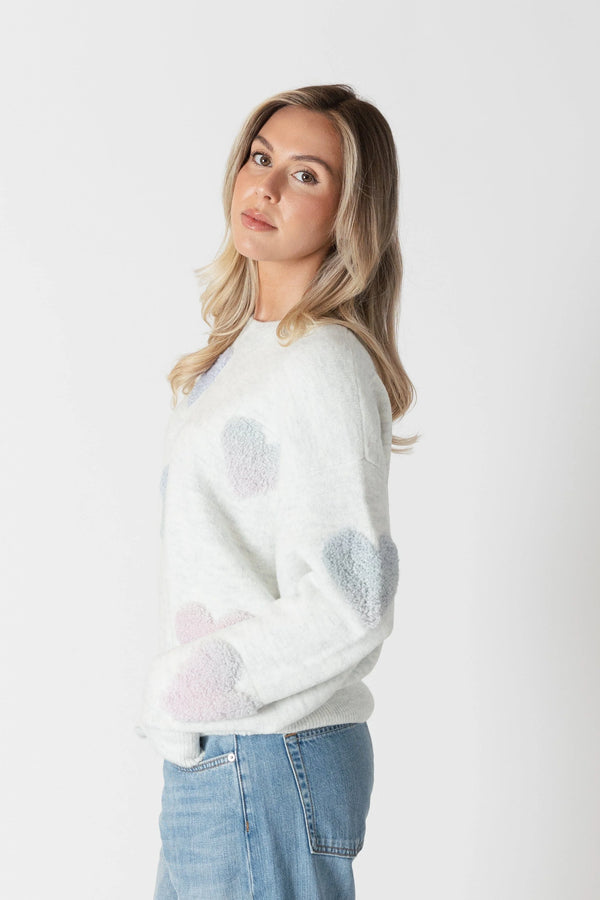 ECO SWEATER W/SHERPA HEARTS