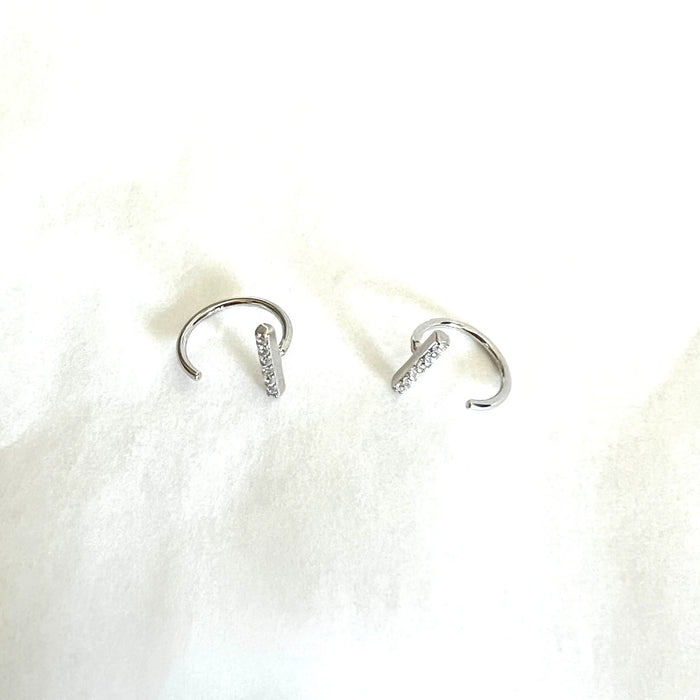 silver sparkle bar huggie earring