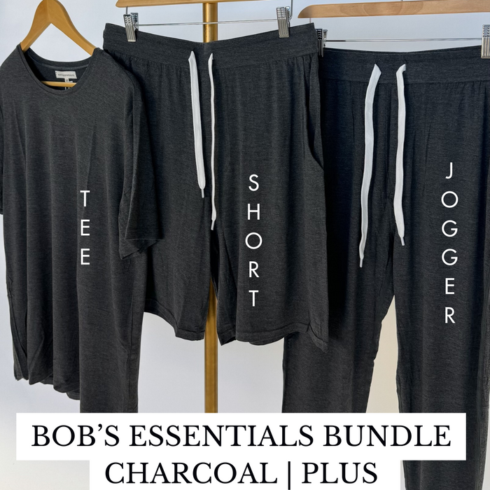 Bob's Essential Bundle - TEE/JOGGER/SHORT | CHARCOAL | PLUS-Bob's Sleepwear Co.-Cloud Nine Pajamas