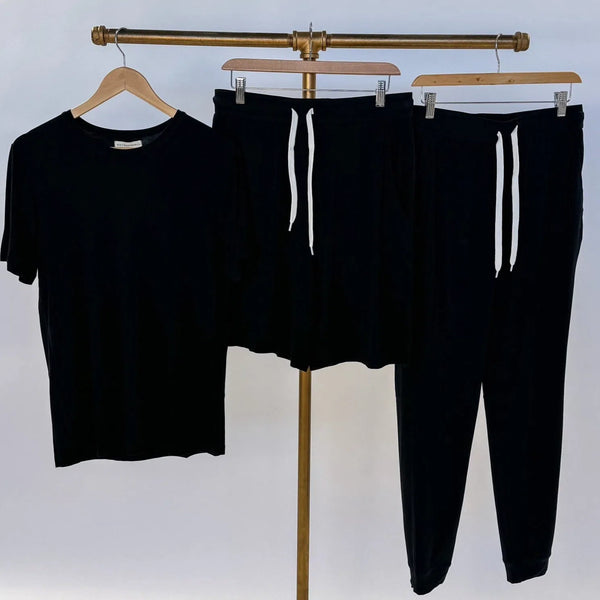 Bob's Essential Set - TEE/JOGGER/SHORT | BLACK | PLUS-Bob's Sleepwear Co.-Cloud Nine Pajamas