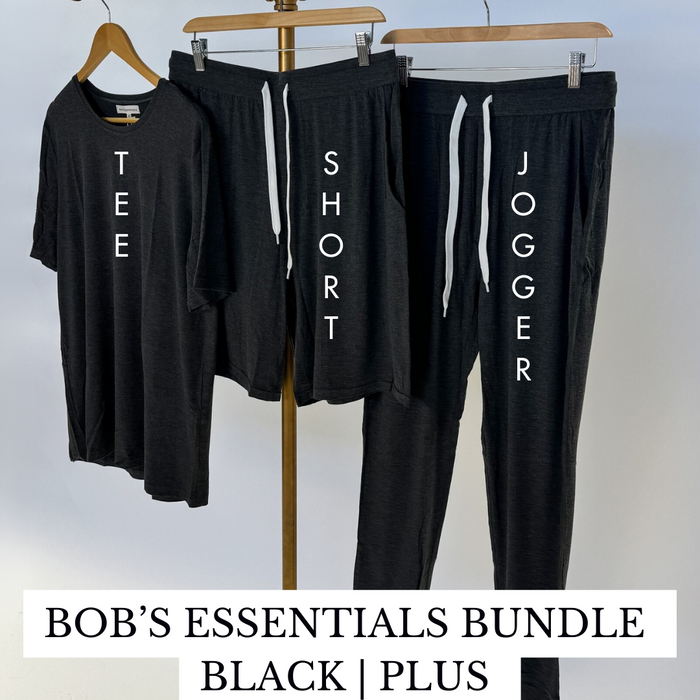 Bob's Essential Set - TEE/JOGGER/SHORT | BLACK | PLUS-Bob's Sleepwear Co.-Cloud Nine Pajamas