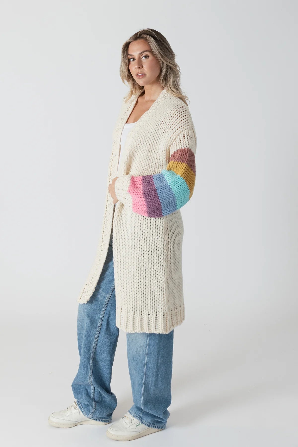 CARDIGAN LONG W/STRIPED SLEEVES-Lyla & Luxe-Cloud Nine Pajamas