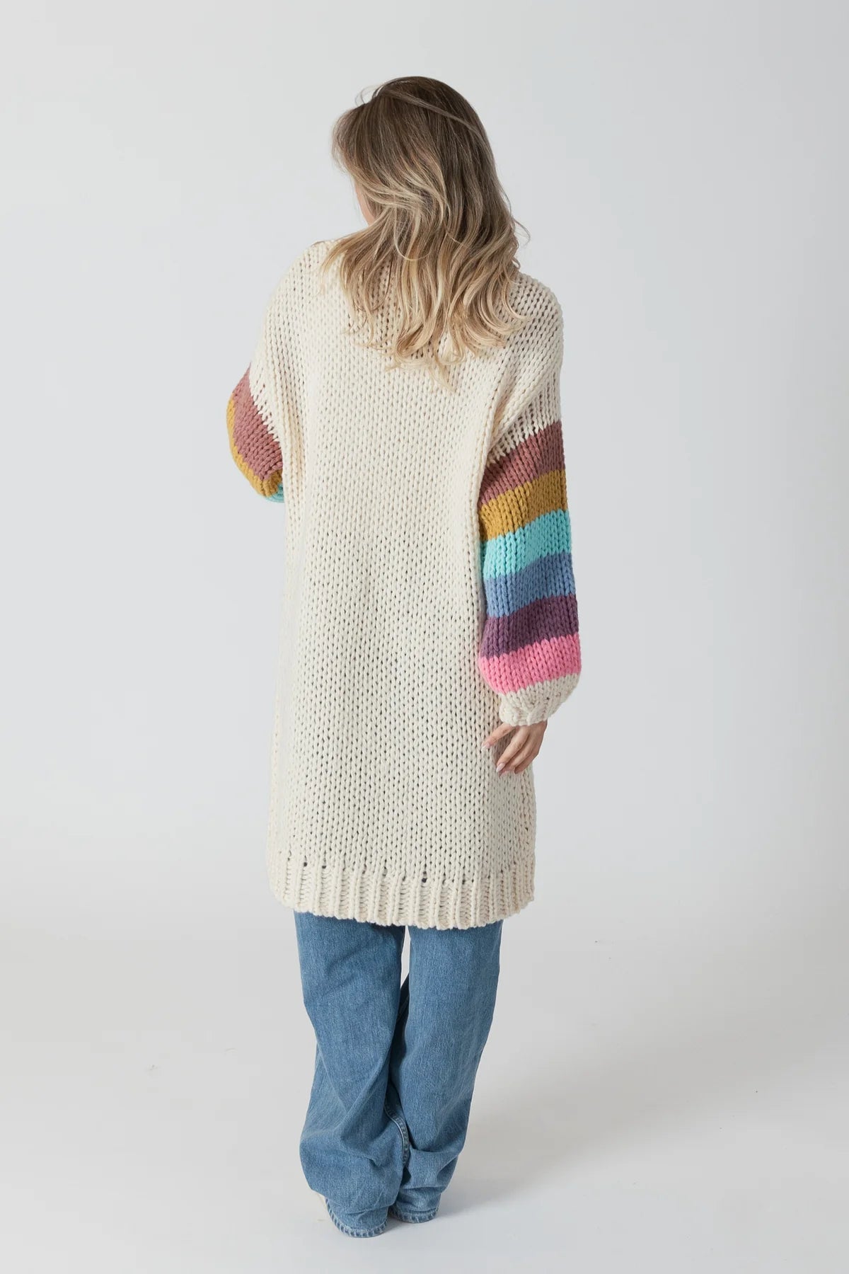 CARDIGAN LONG W/STRIPED SLEEVES-Lyla & Luxe-Cloud Nine Pajamas