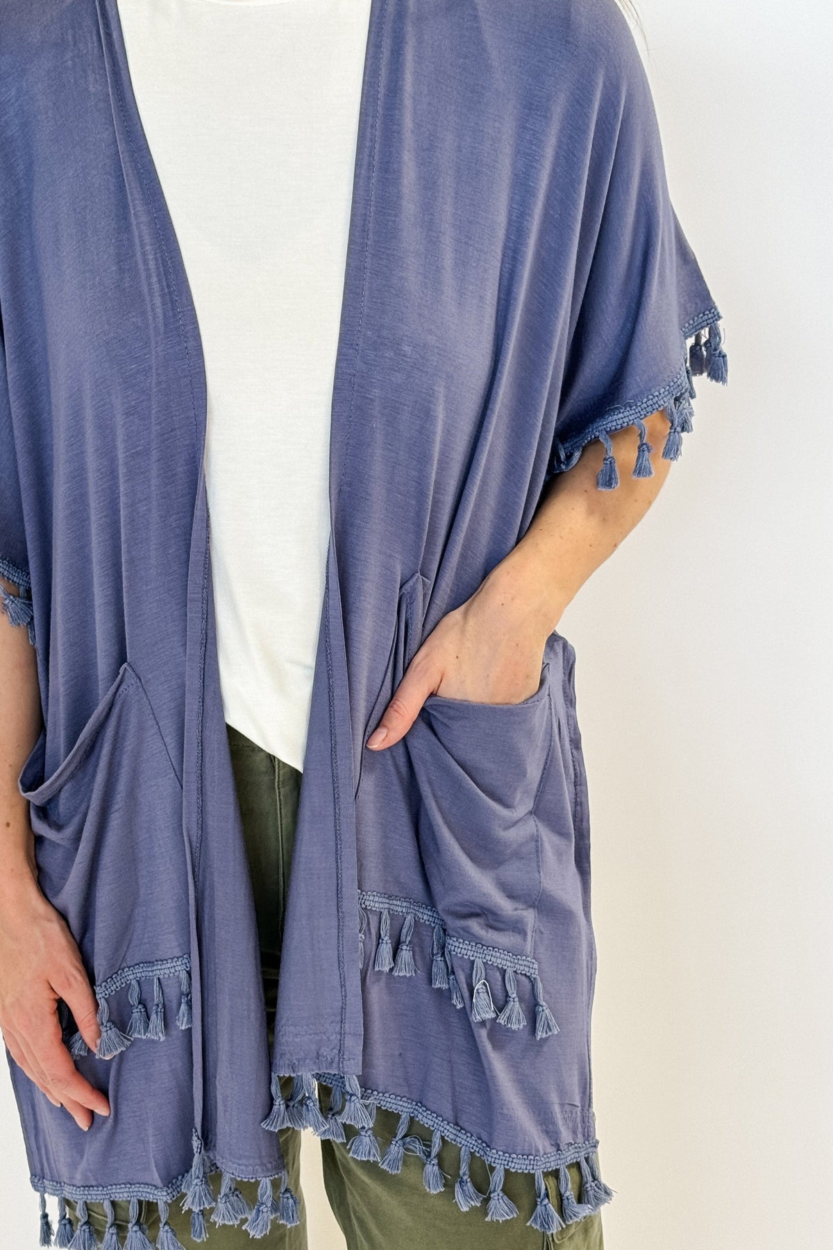 lightweight cardi with tassles and pockets