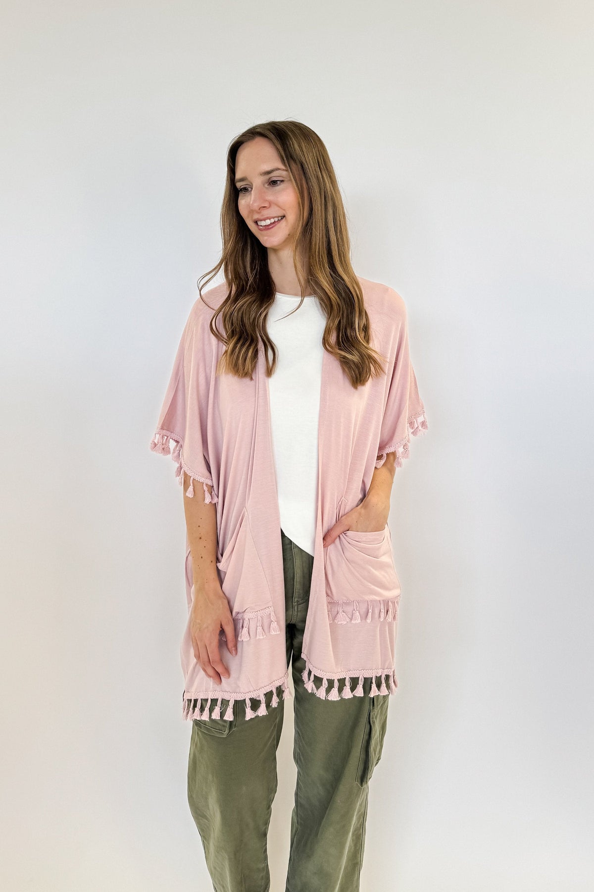 lightweight cardi with tassles and pockets