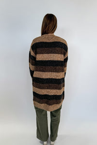 long striped brown cardigan