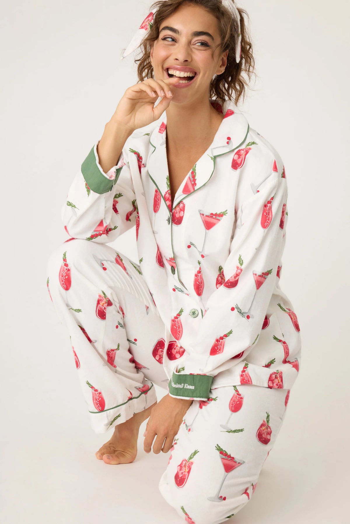 PJ Salvage Cranberries Cocktails Flannel PJ Set Ecru X Large