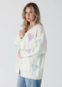 ECO CARDIGAN W/MULTICOLOURED HEARTS-Lyla & Luxe-Cloud Nine Pajamas