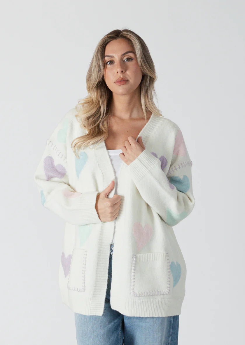 ECO CARDIGAN W/MULTICOLOURED HEARTS-Lyla & Luxe-Cloud Nine Pajamas