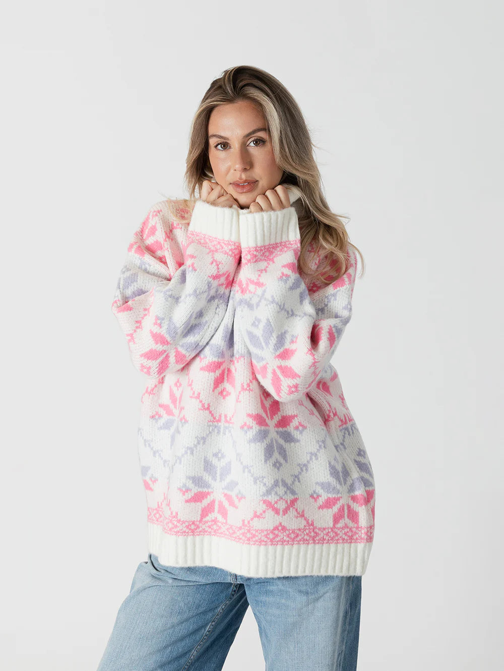 FAIR ISLE MOCKNECK SWEATER-Lyla & Luxe-Cloud Nine Pajamas