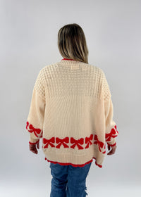 knit beige Cardigan With red Bows sweet siesta