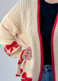 knit beige Cardigan With red Bows sweet siesta