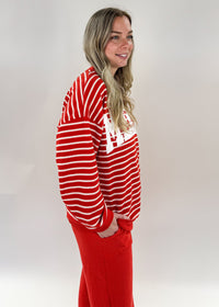 Merry Cloud Knit Pant Set red stripe