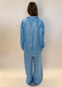 PJ Button Up Satin Pinstripe Baby Blue