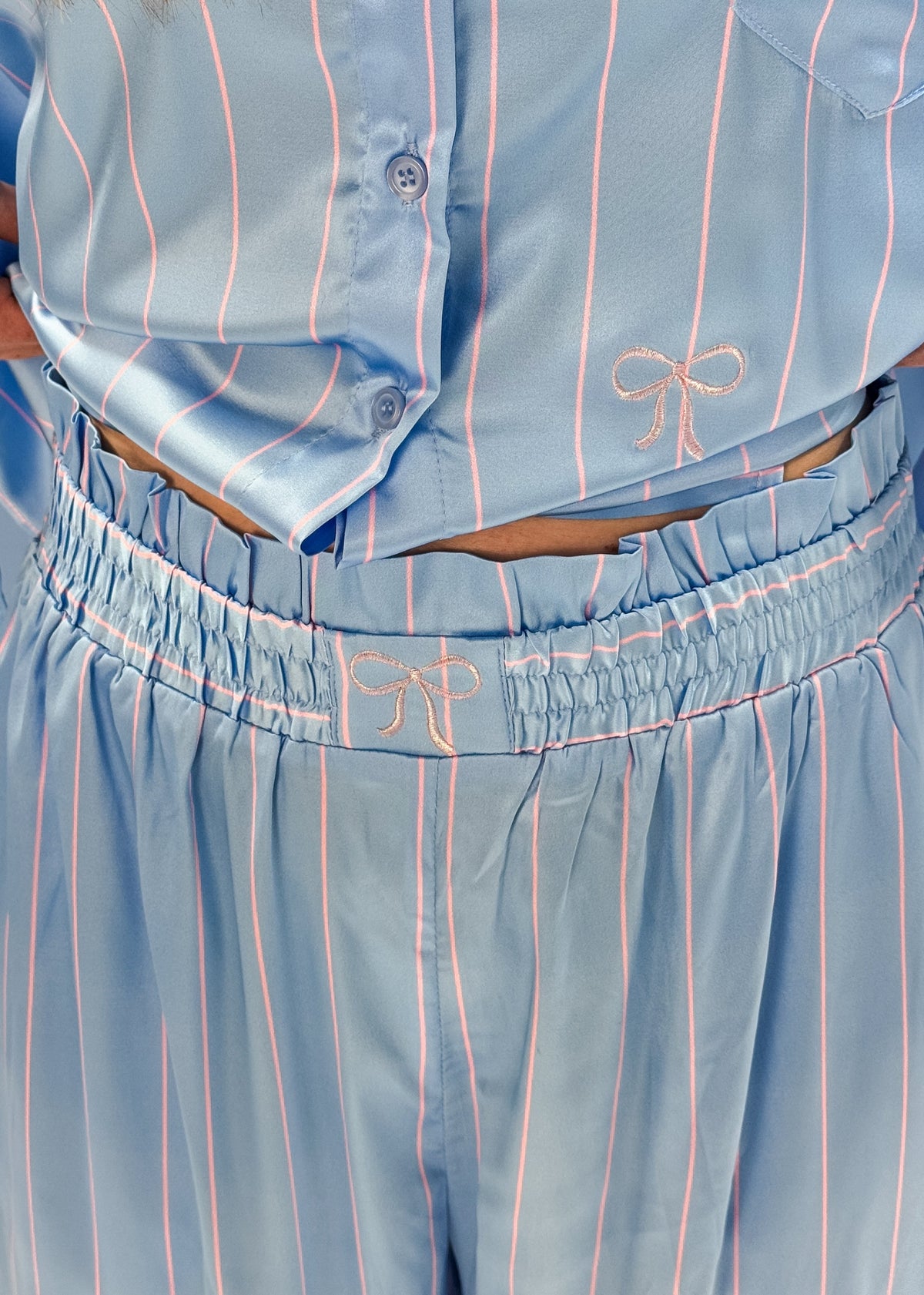 PJ Button Up Satin Pinstripe Baby Blue