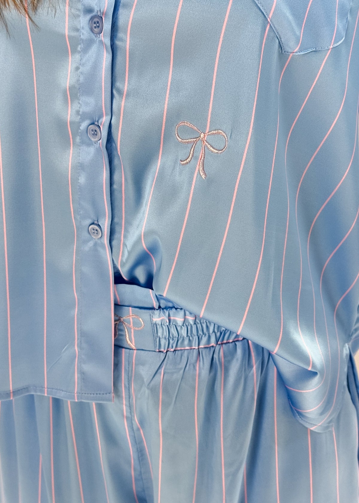 PJ Button Up Satin Pinstripe Baby Blue