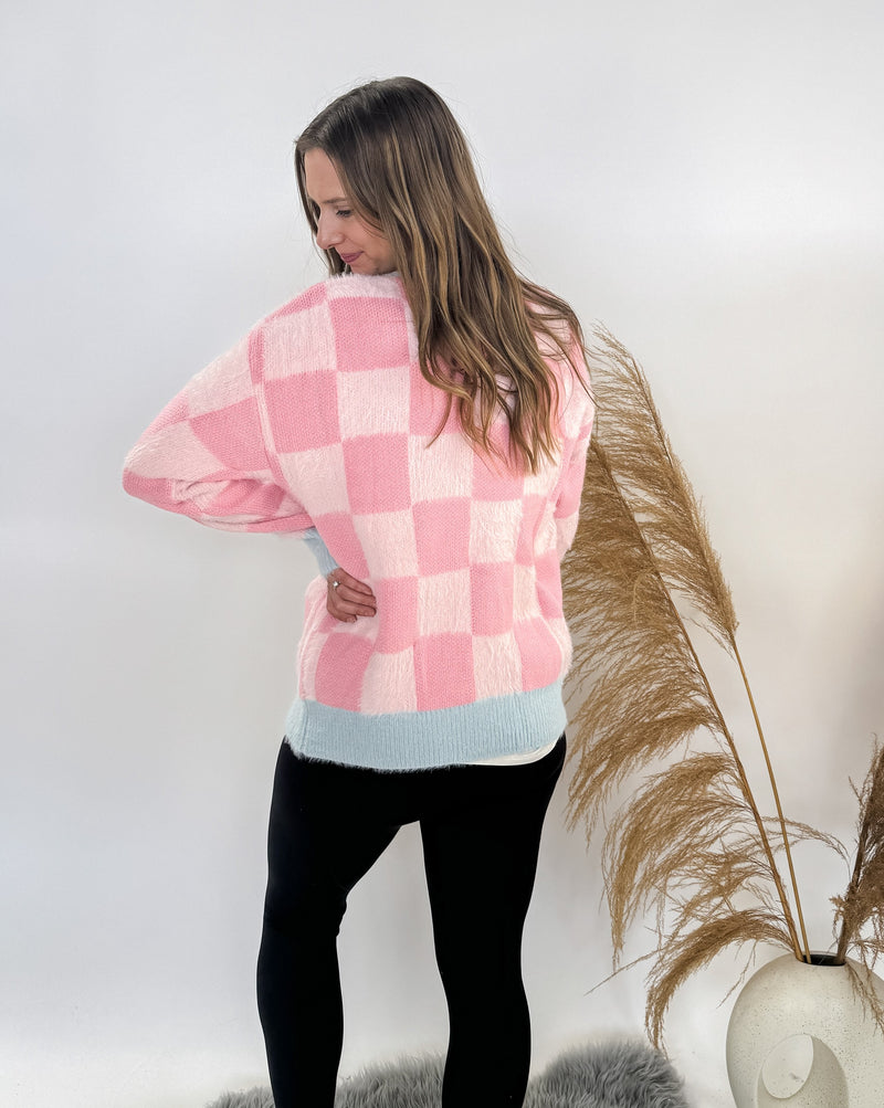 Lisa Checkered Flower Cardigan