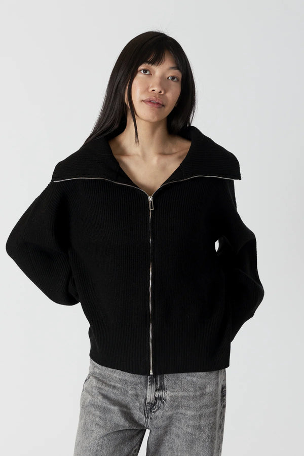 JAMES ZIP-UP CARDIGAN W/COLLAR | BLACK