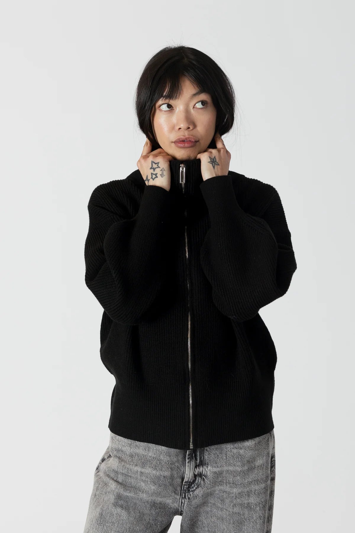 JAMES ZIP-UP CARDIGAN W/COLLAR | BLACK-Lyla & Luxe-Cloud Nine Pajamas