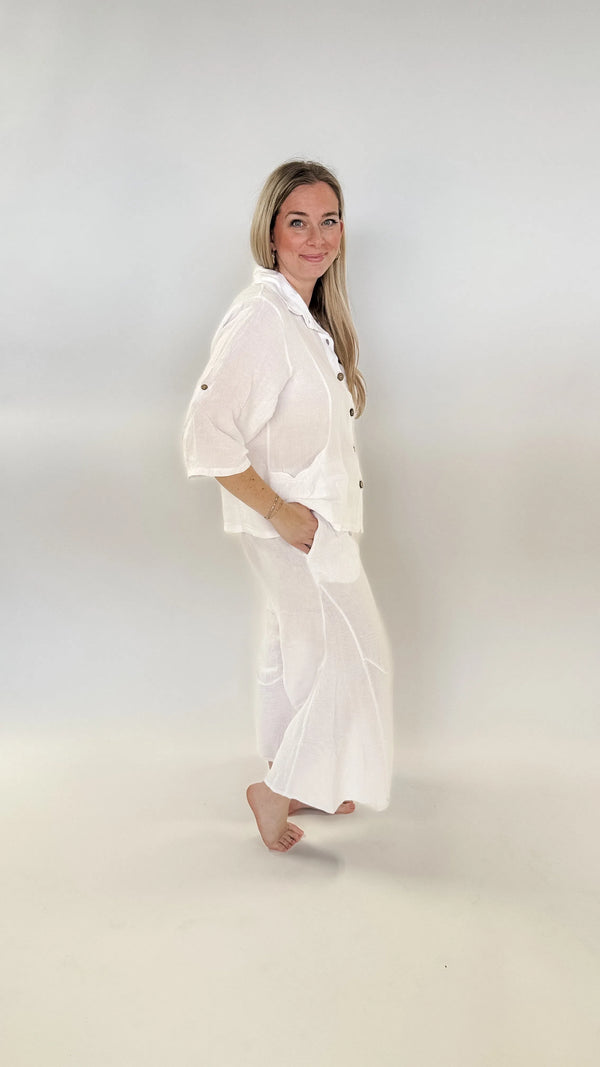 LINEN WIDE LEG PANTS WITH POCKETS | WHITE-Papa Fashion-Cloud Nine Pajamas