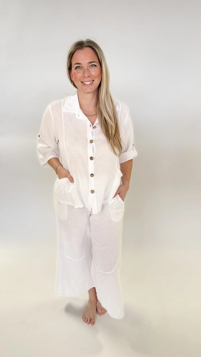 LINEN WIDE LEG PANTS WITH POCKETS | WHITE-Papa Fashion-Cloud Nine Pajamas