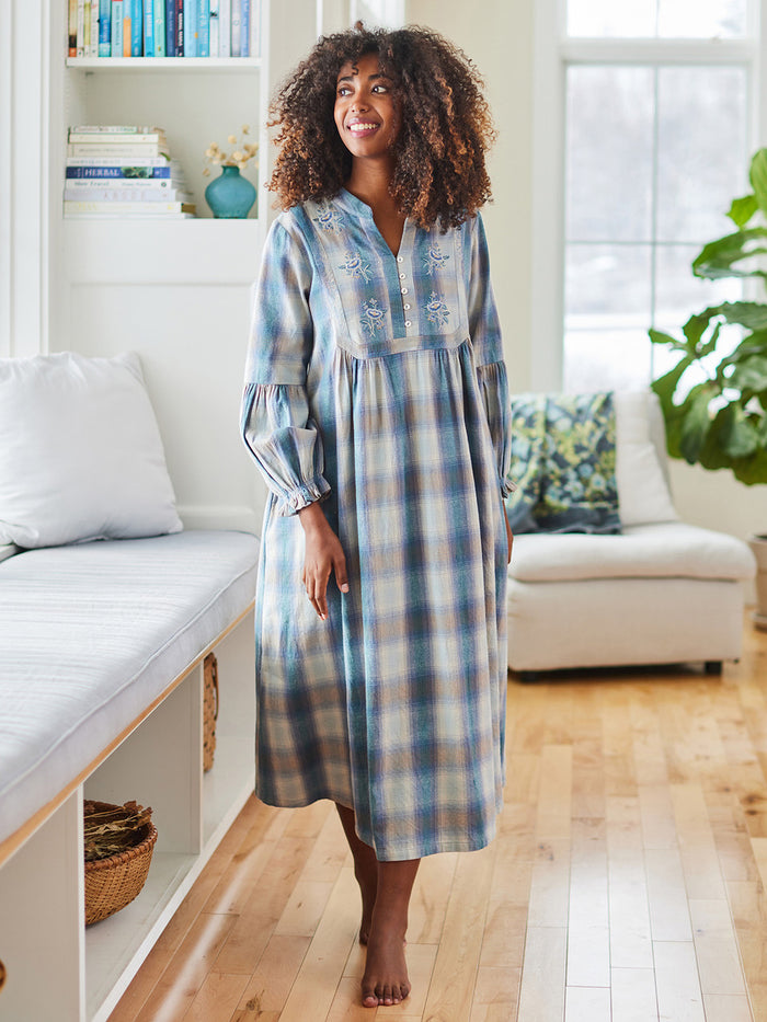 Long Flannel Nightgown Smoky Blue