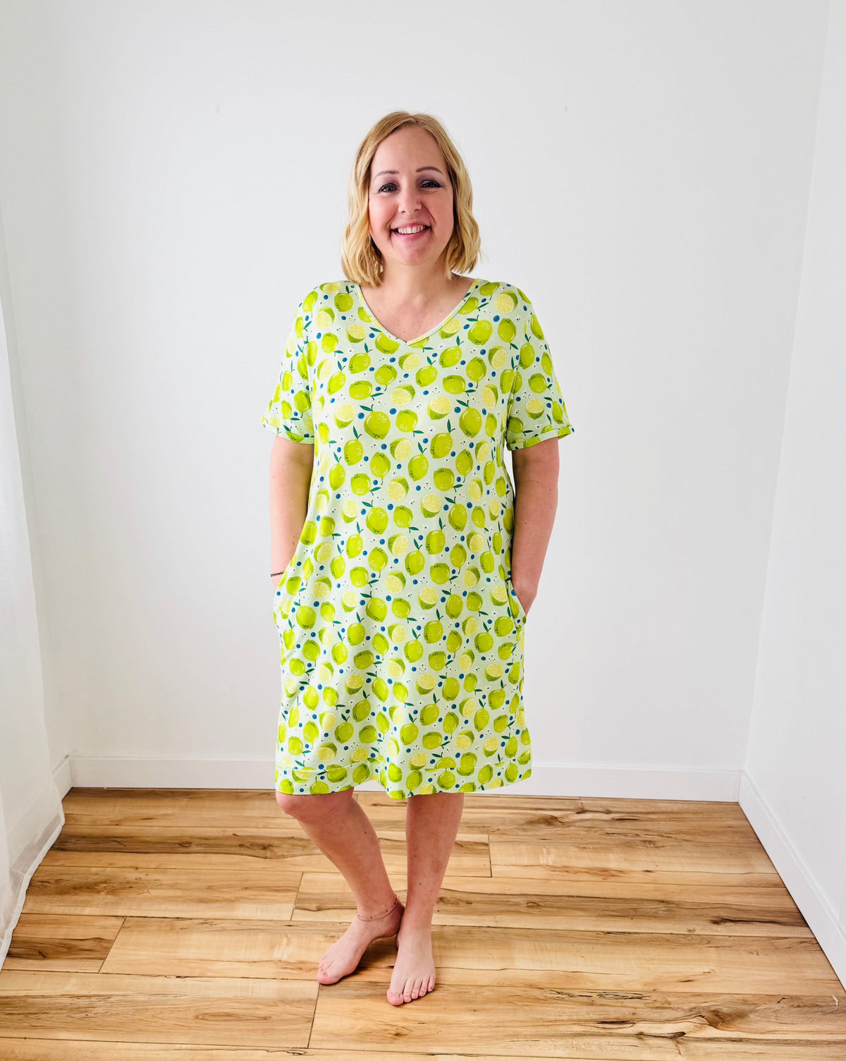 🪴 Nightshirt V Neck With Pockets | Luscious Limes 🪴-Georgia Rylan-Cloud Nine Pajamas