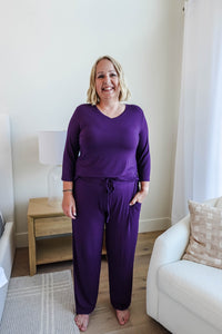 💜 PJ 3/4 Slv Top/Pant Straight Blackberry 💜-Georgia Rylan-Cloud Nine Pajamas