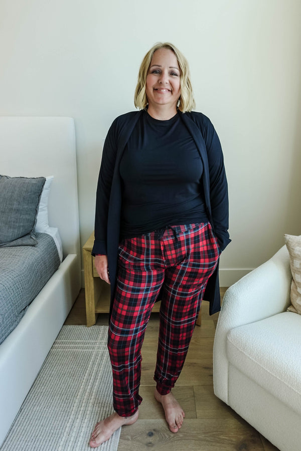 red plaid jogger and long sleeve set bamboo