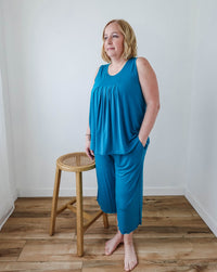 🌊 PJ Tank Pleated/Flutter Capri | Cyan Teal 🌊-Georgia Rylan-Cloud Nine Pajamas