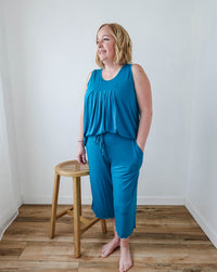 🌊 PJ Tank Pleated/Flutter Capri | Cyan Teal 🌊-Georgia Rylan-Cloud Nine Pajamas