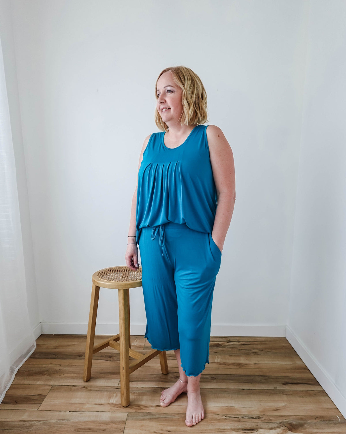 🌊 PJ Tank Pleated/Flutter Capri | Cyan Teal 🌊-Georgia Rylan-Cloud Nine Pajamas