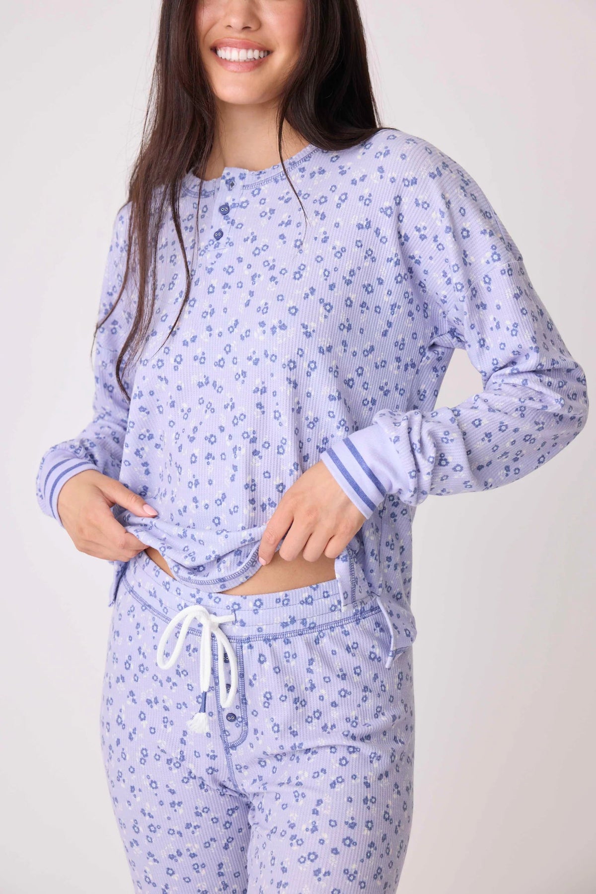 PJ Top/Jogger Peace & Love Ditsy Floral Thermal Set-PJ Set-PJ Salvage-Cloud Nine Pajamas