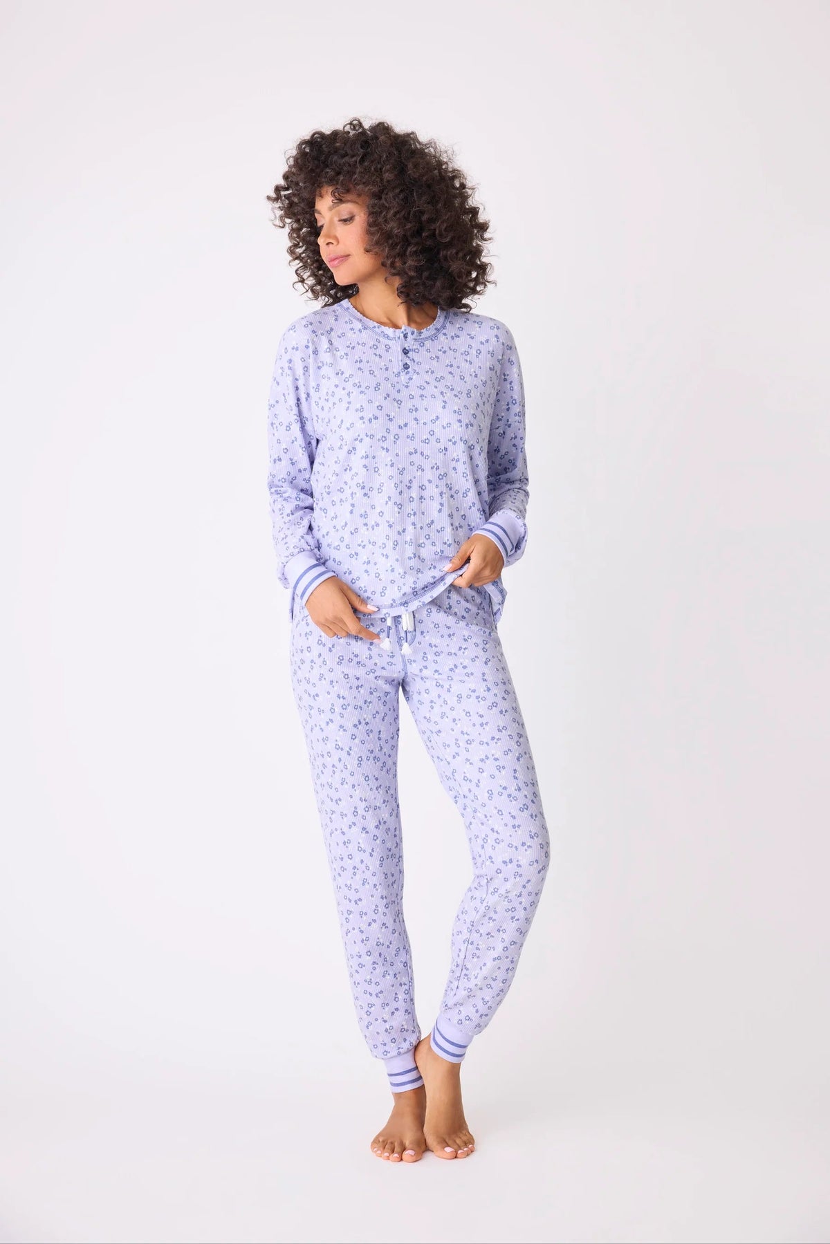 PJ Top/Jogger Peace & Love Ditsy Floral Thermal Set-PJ Set-PJ Salvage-Cloud Nine Pajamas