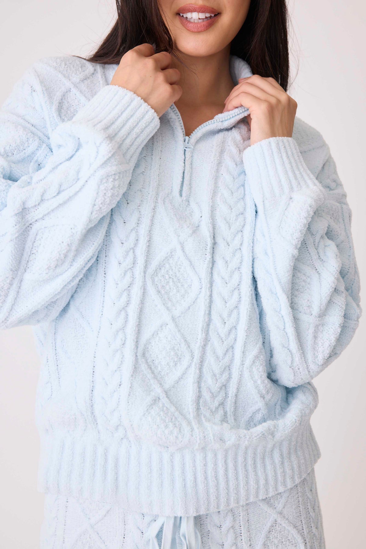 Chenille Cozy Cable Quarter Zip Sweater