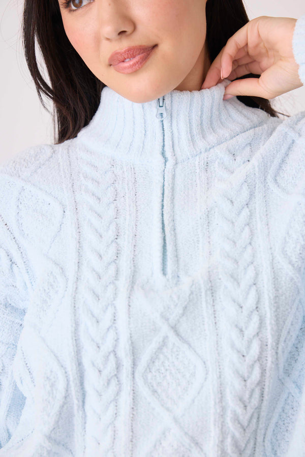 Chenille Cozy Cable Quarter Zip Sweater