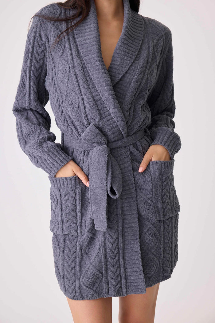 Robe Cable Crew Lounge-Robes-PJ Salvage-CHARCOAL-XS-Cloud Nine Pajamas