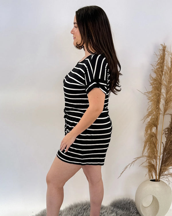 Romper Keyhole Black Stripe | SUMMER DRESS-Sweet Siesta-Cloud Nine Pajamas