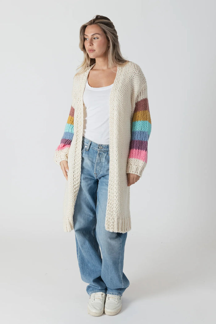 CARDIGAN LONG W/STRIPED SLEEVES