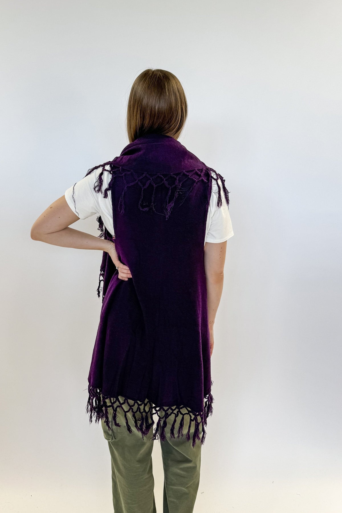 versatile shawl vest fall with tassels purple