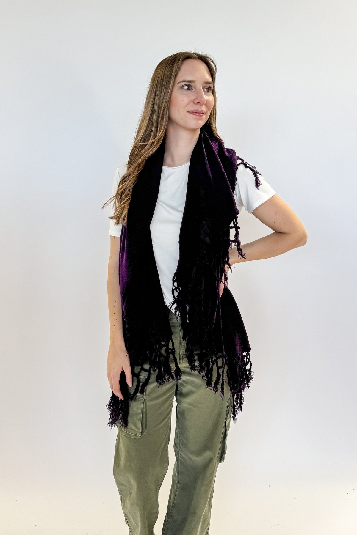 versatile shawl vest fall with tassels purple