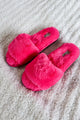 faux fur open toe slipper slides in bright pink