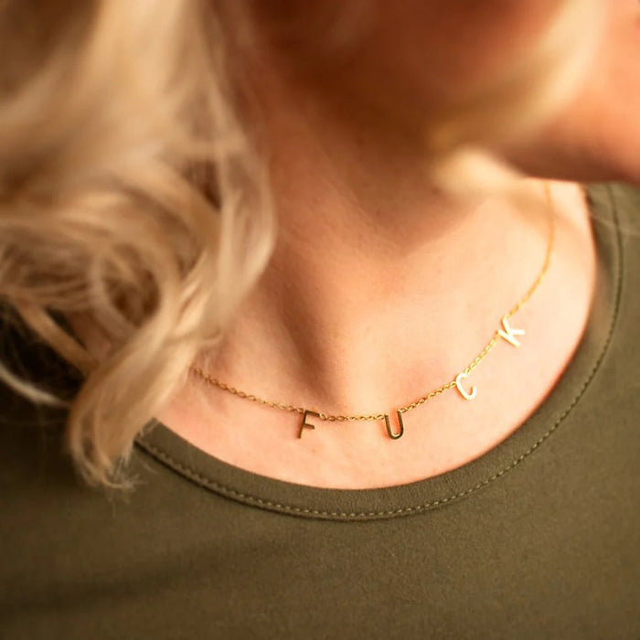 Swear F Necklace Gold-Royce & Oak-Cloud Nine Pajamas