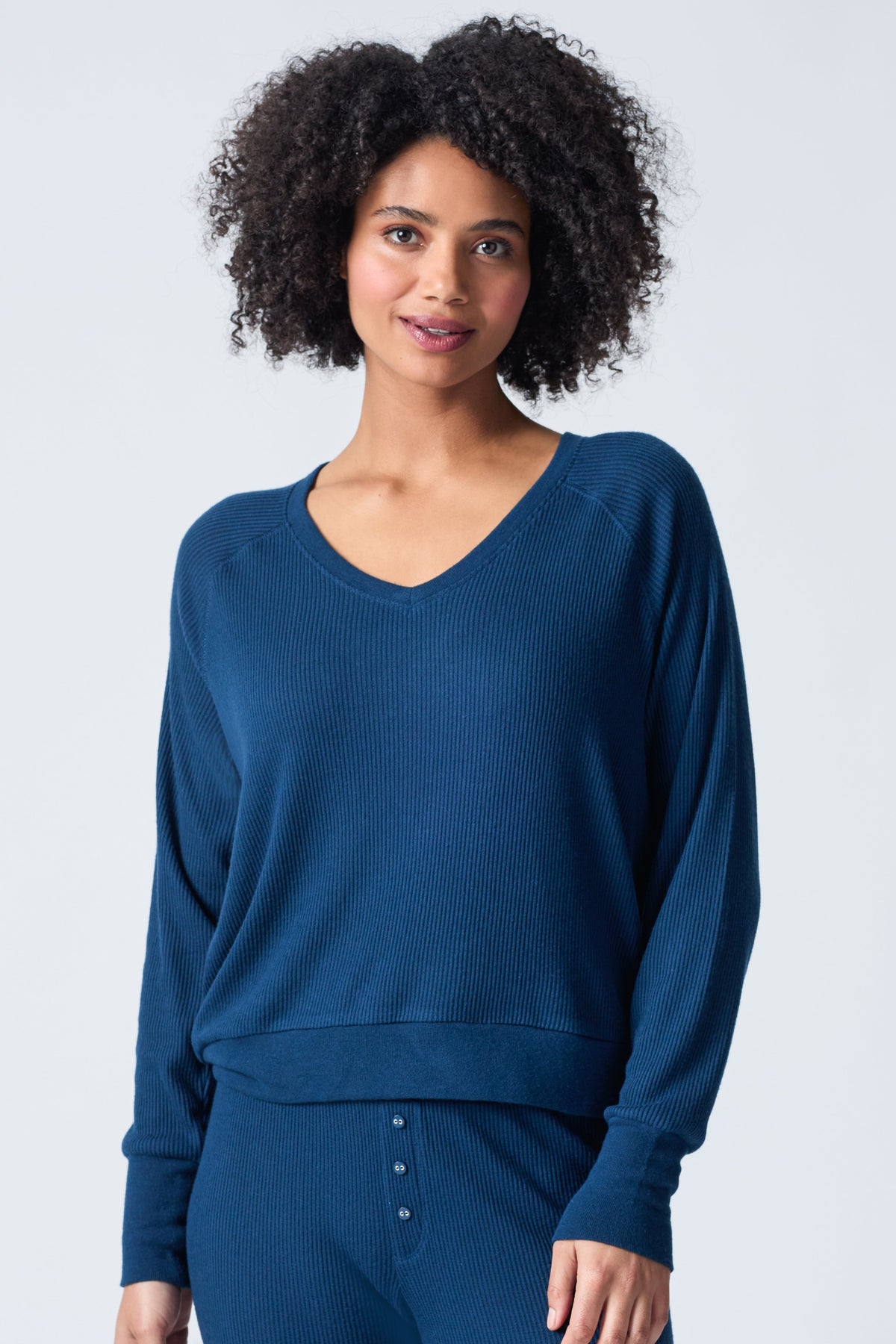 Top Long Sleeve Textured Essential-Tees & Tanks - Basic-PJ Salvage-NAVY-XS-Cloud Nine Pajamas