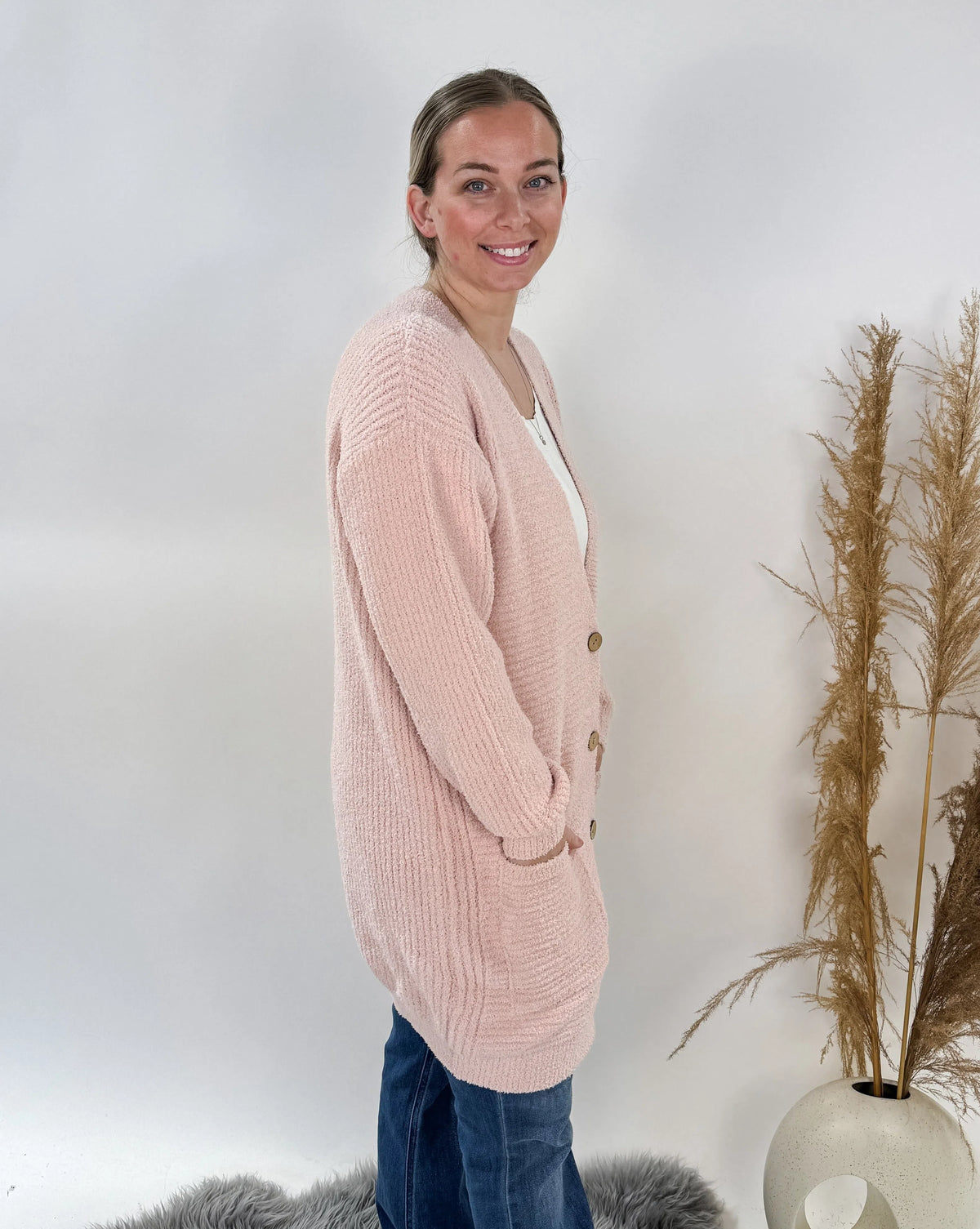 V-Neck Cardigan w/ Pockets & Button Closure-COZYLUXE-Cloud Nine Pajamas