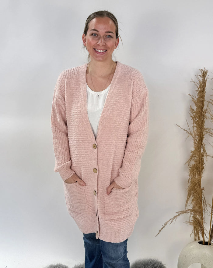 V-Neck Cardigan w/ Pockets & Button Closure-COZYLUXE-Cloud Nine Pajamas