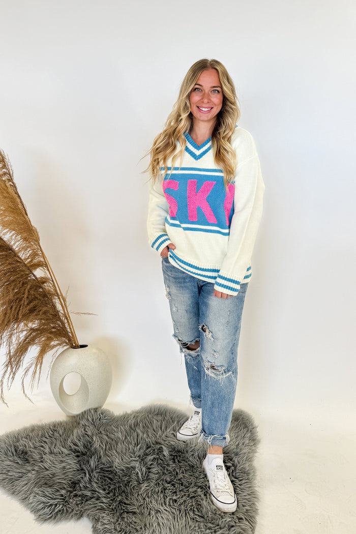 apres ski graphic knit sweater