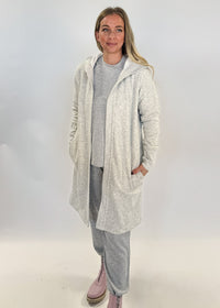 Cardi Hoodie Open Front Fleece Lined Grey Two Toned scarlette ellie