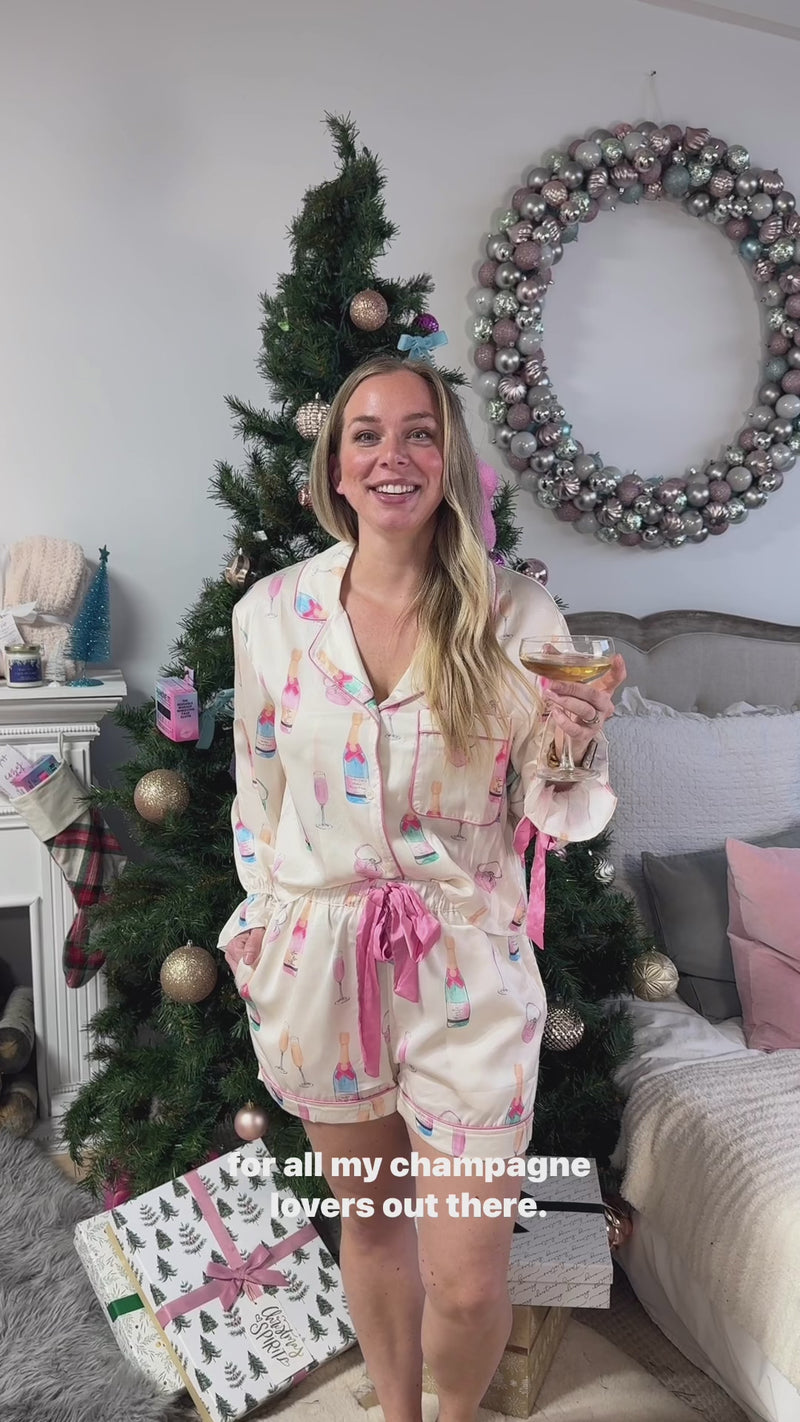 sweet siesta champagne sating with bows short pj set